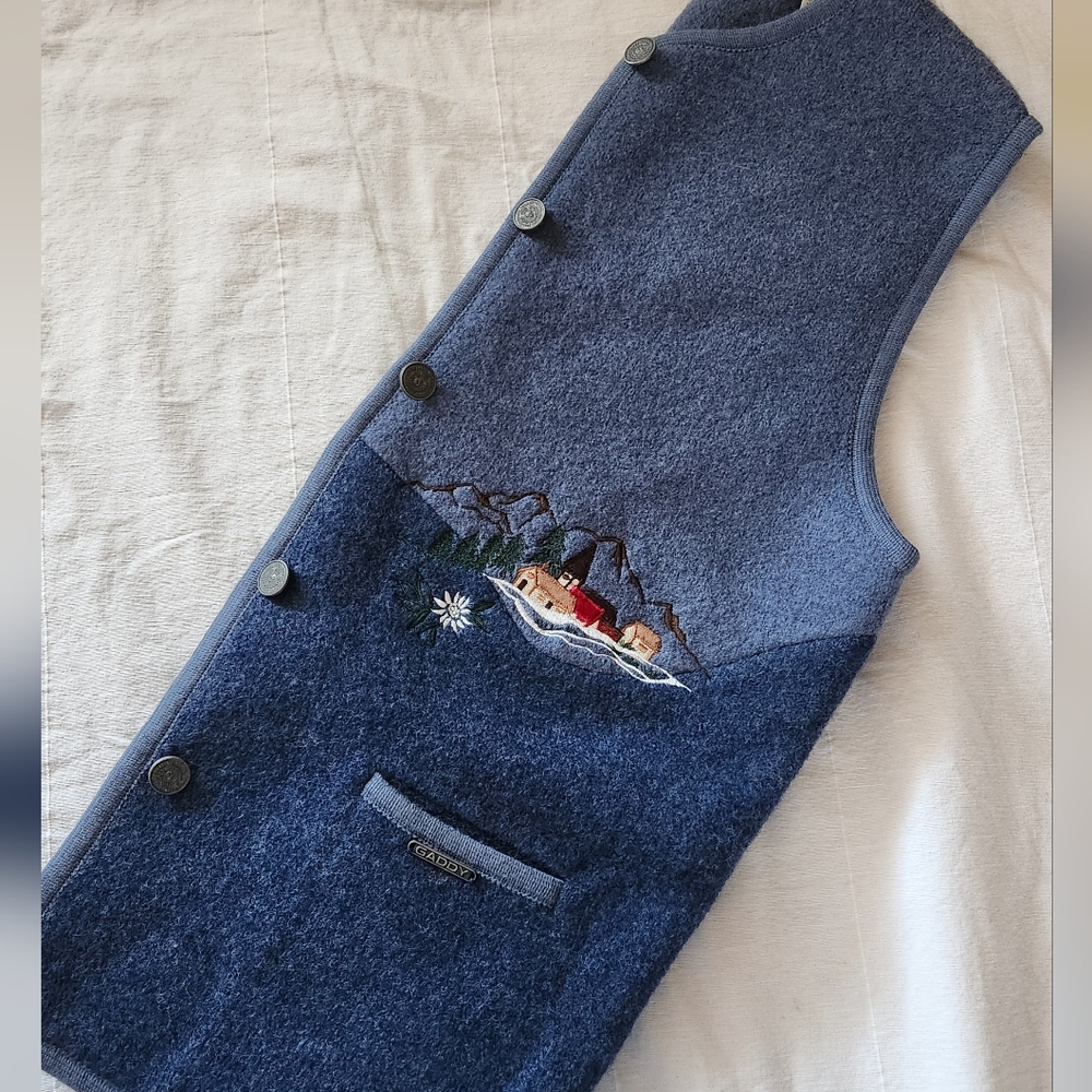 Vintage Embroided Blue Wool "Trachten" Vest